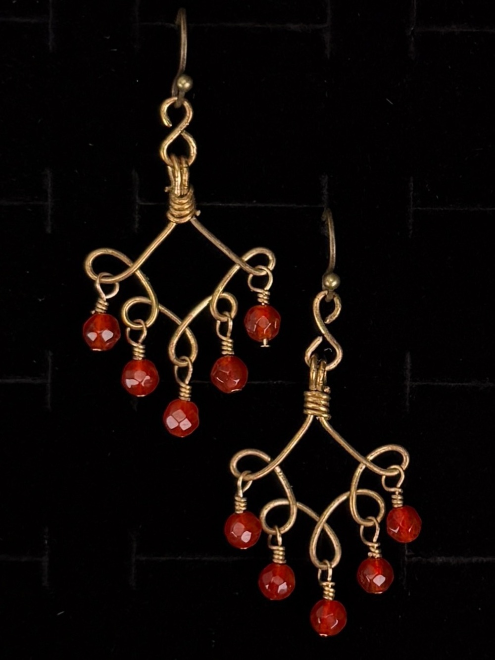 Bohemian, aged Brass Goldtone, chandelier style wire wrapped pierced earrings